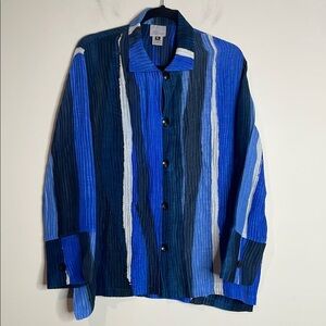 Kay Chapman | Women’s Colorful Silk & Linen Blend Button Down Shirt Size XL